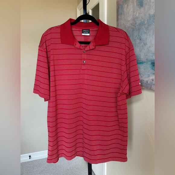 Nike Golf Dri-FIT Striped Polo Shirt Red & White Men’s Size Large Outdoor - Picture 1 of 4